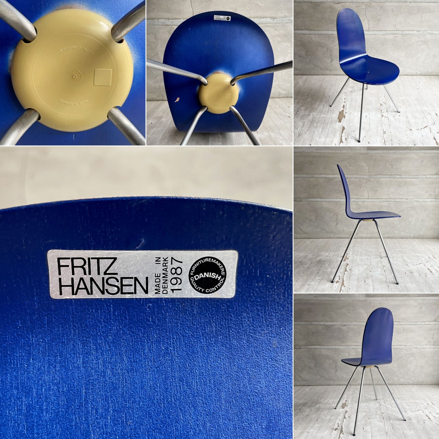 フリッツハンセン Fritz Hansen タンチェア Tongue Chair ダイニングチェア ブルー 80's ビンテージ vintage アルネ・ヤコブセン デンマーク 廃番希少 ♪