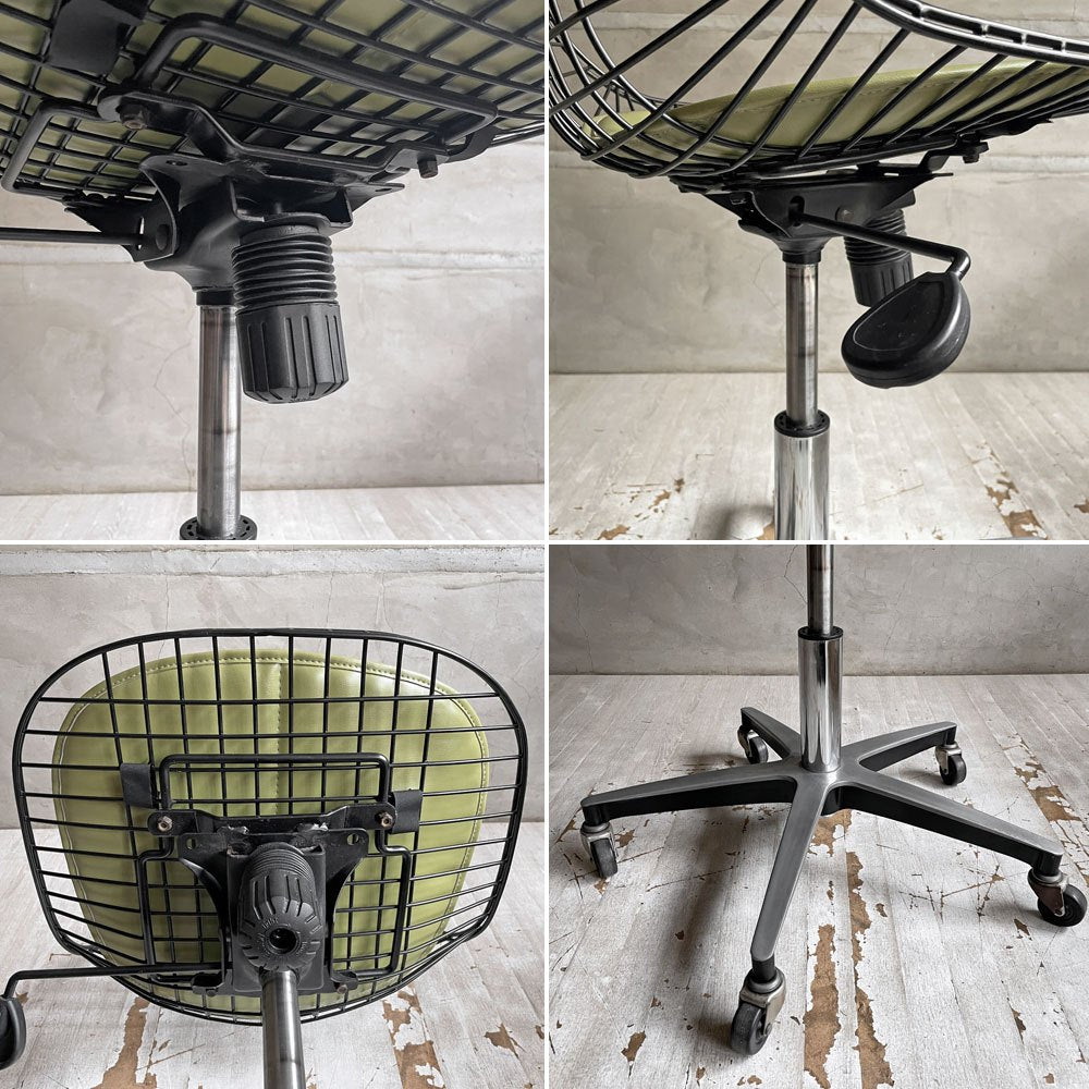 モダニカ MODERNICA ワイヤーチェア Wire Chair ブラックワイヤー ローリングベース キャスター ガス圧式昇降機能 シートパッド付 PVCレザー イームズ ミッドセンチュリー ♪
