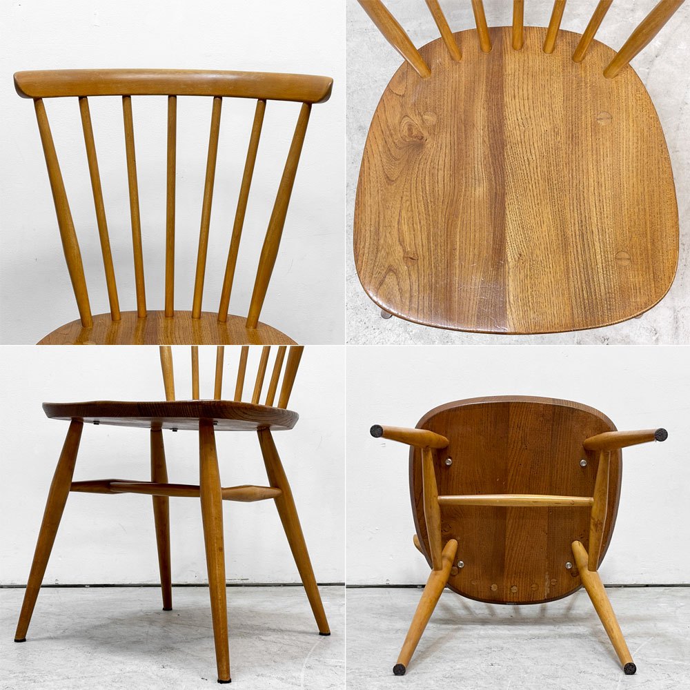 アーコール Ercol ボウバックチェア ファンバックチェア 5本タイプ エルム材 UKビンテージ Vintage 英国 横浜ダニエル製オリジナルクッション付 B ●