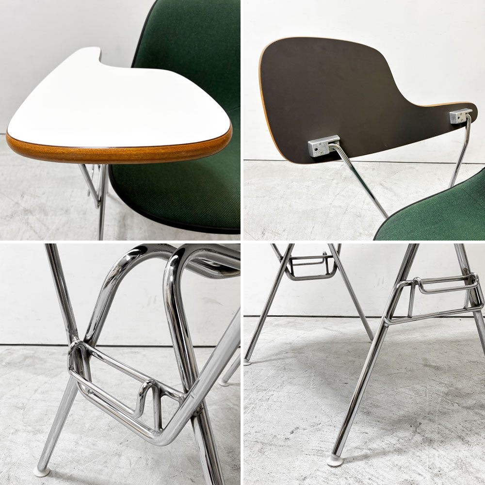 ハーマンミラー Herman Miller サイドシェルチェア セカンド 2nd ビンテージ アプホルスター スクールベース スタッキングベース 肘掛けテーブル付 イームズ ミッドセンチュリー E ●