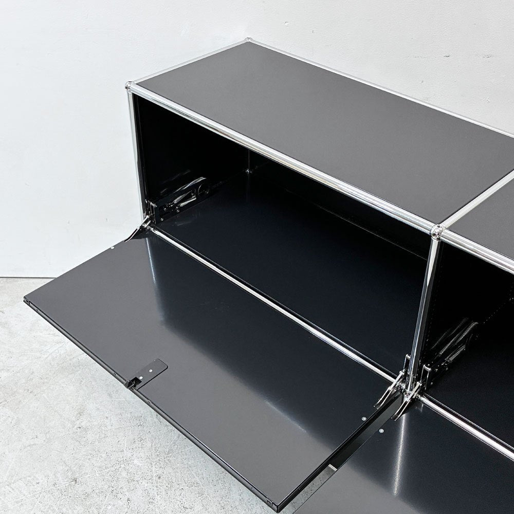 ユーエスエムハラー USM Haller モジュラーファニチャー キャビネット シェルフ 2列2段 ドロップダウンドア グラファイトブラック スイス モダンデザイン W152×D37×H74  ●