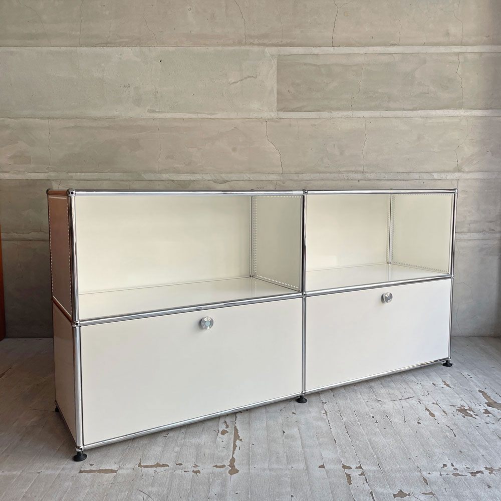 ユーエスエムハラー USMハラー USM Haller モジュラーファニチャー キャビネット シェルフ 2列2段 エクステンションドア×2 ピュアホワイト アジャスター付 スイス ♪