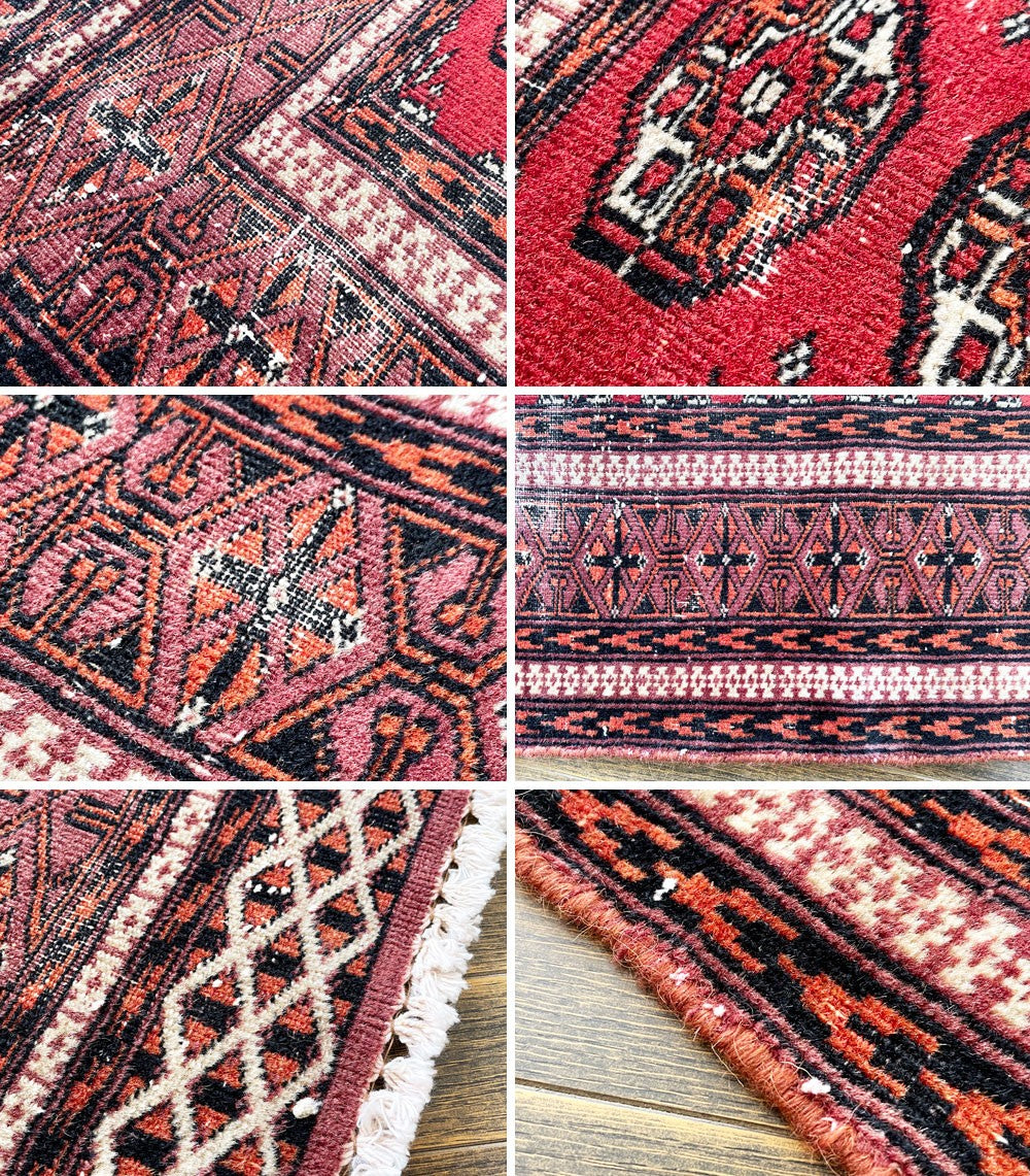 ビンテージ Vintage トライバルラグ トルクメン Turkmen ラグ 玄関マット 83×62cm ギュル文様 レッド系 イラン トルクメニスタン ◎