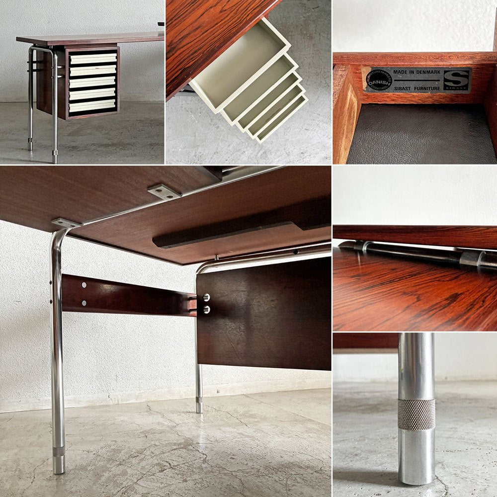 シバストファニチャー Sibast Furniture オフィスデスク No.275 ローズウッド×スチール サブデスク付 W204cm アルネ・ヴォッダー デンマーク 北欧ビンテージ 〓