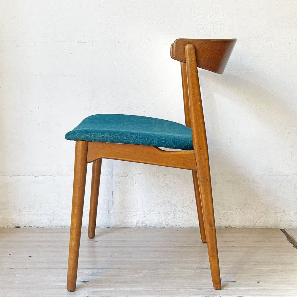 デンマークビンテージ Danish Vintage チーク材 ダイニングチェア ハーフアーム プライウッド ファブリック 北欧家具 B ★
