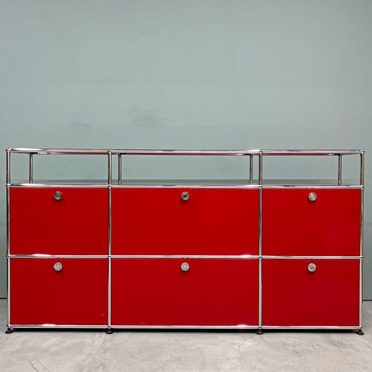 ユーエスエムハラー USMハラー USM Haller キャビネット シェルフ 3列3段 ドロップダウンドア ガラスパネル W177.5×H91.5cm ◎