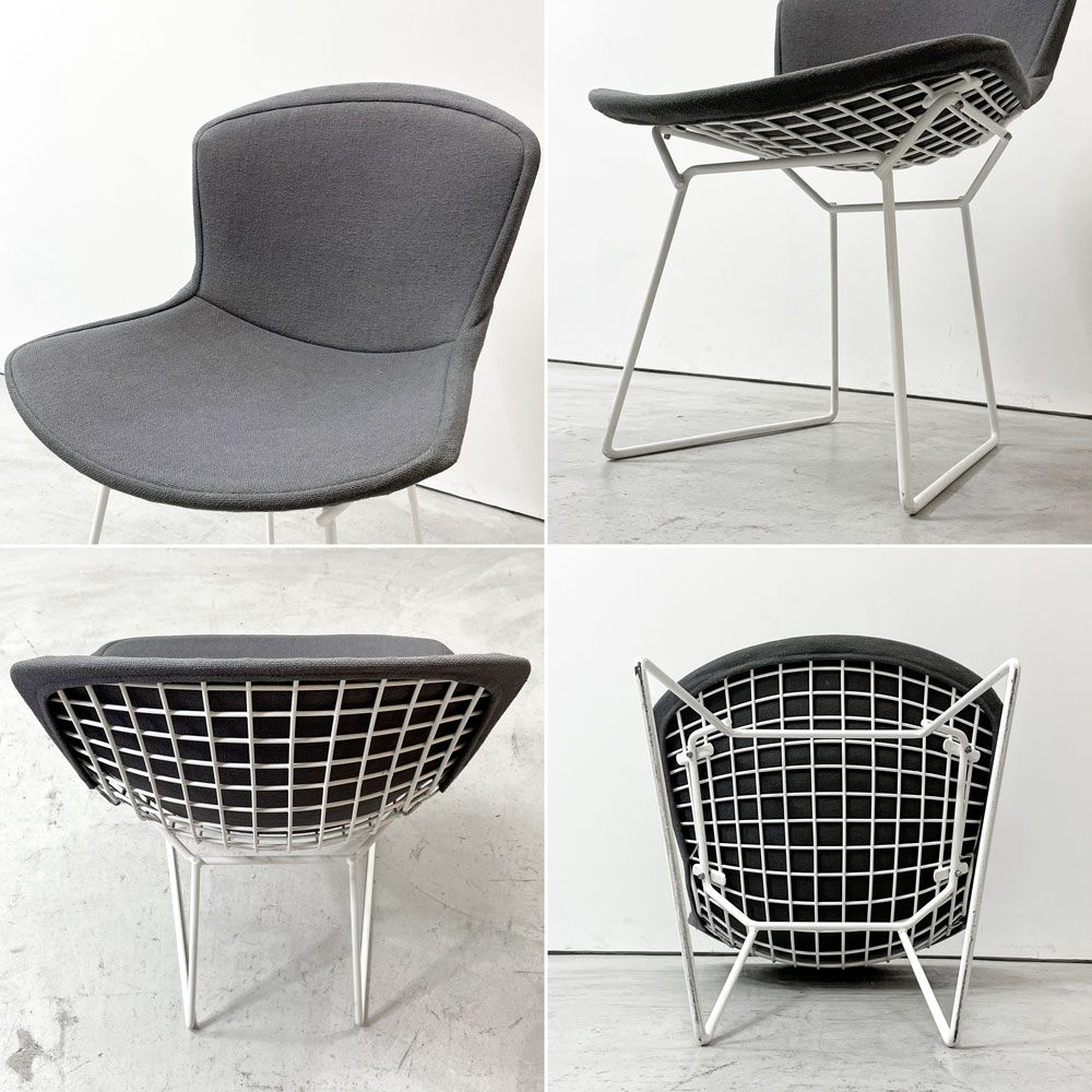 ノル Knoll 420 サイドチェア ワイヤーチェア ダイニングチェア ホワイト × グレー ファブリック フルカバー仕様 ハリー・ベルトイア ミッドセンチュリー ビンテージ B ●