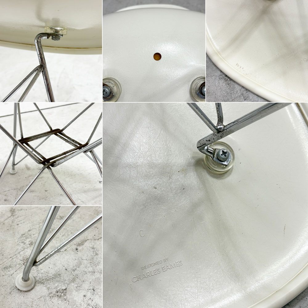 ハーマンミラー Herman Miller サイドシェルチェア サード 3rd FRP PVCレザー パーチメント ロータイプ エッフェルベース イームズ ビンテージ 現状品 ●