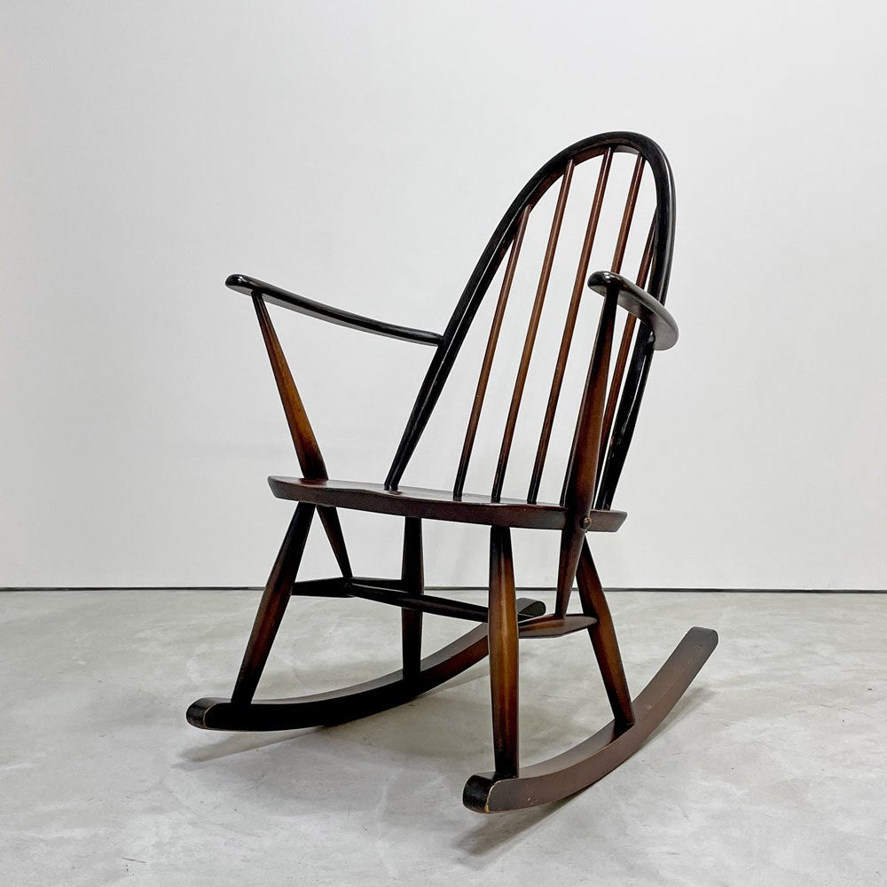アーコール Ercol クエーカー ロッキングチェア アームチェア コロニアル ブラウン エルム材 ビーチ材 UKビンテージ 英国家具 ●