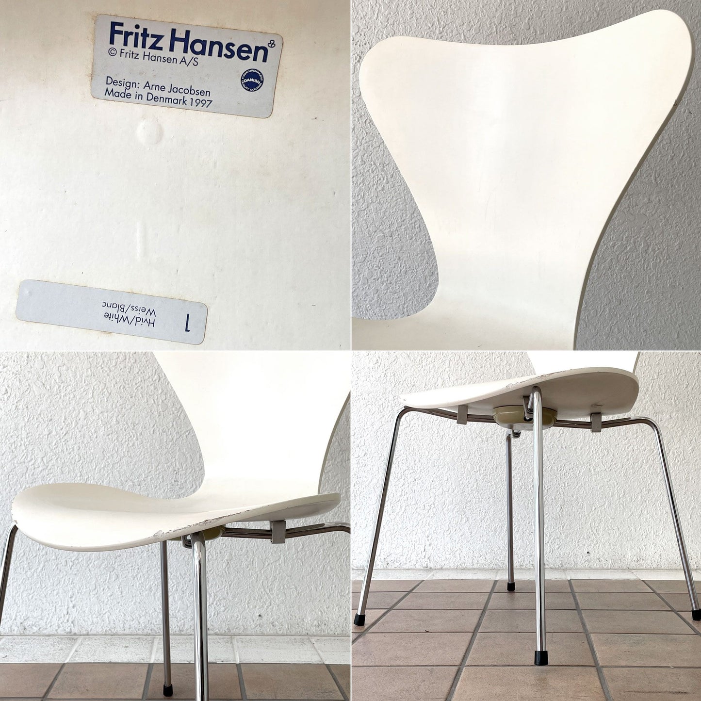 フリッツハンセン Fritz Hansen 3107 セブンチェア ホワイトラッカー スタッキング アルネ・ヤコブセン デンマーク 北欧家具 B ◇