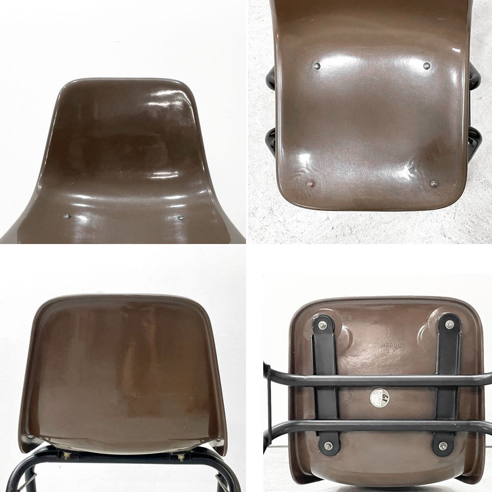 コトブキ KOTOBUKI スタッキングチェア FRP製 シェルチェア スチール脚 ブラウン 剣持勇デザイン ビンテージ ジャパニーズミッドセンチュリー A ●