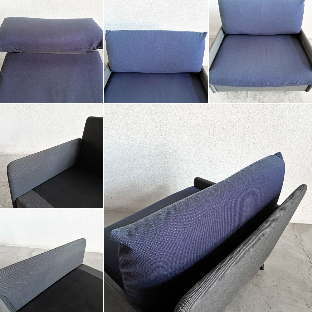 カッシーナイクスシー Cassina ixc. カレス CARESS 1シーターソファ 1人掛け ファブリック グレー×ネイビー モールドウレタン キャスター付 参考価格28万円 廃番 B 〓