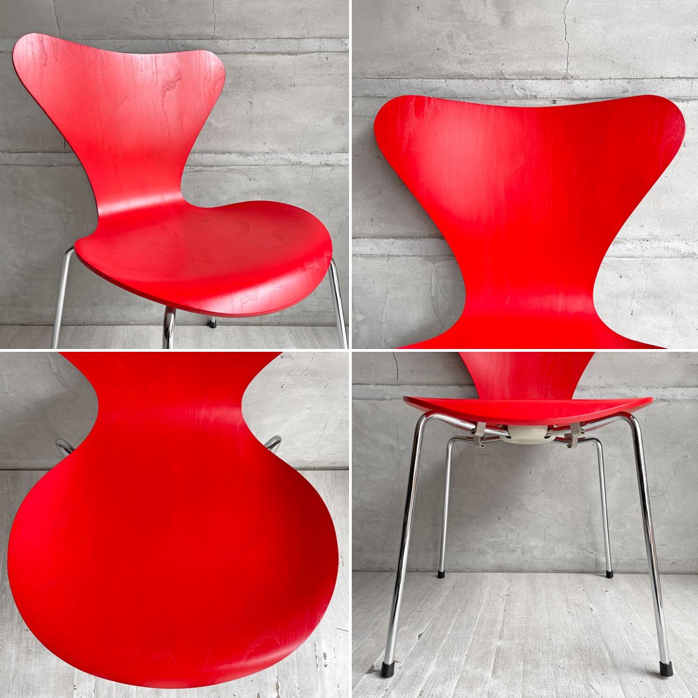 フリッツハンセン Fritz Hansen 3107 セブンチェア カラードアッシュ ガラレッド Gala red アルネ・ヤコブセン Arne Jacobsen 廃番カラー 90’s デンマーク 北欧家具 ♪