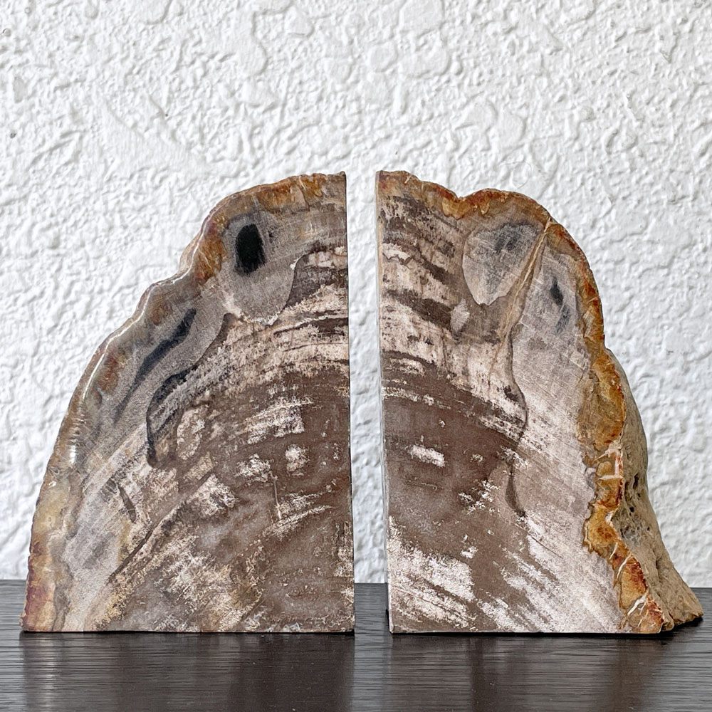 オーク ペトリファイド ウッド OAK Petrified Wood 珪化木 ブックエンド 本立て オブジェ ベージュ系 ウッドストーン 鉱石 ◇