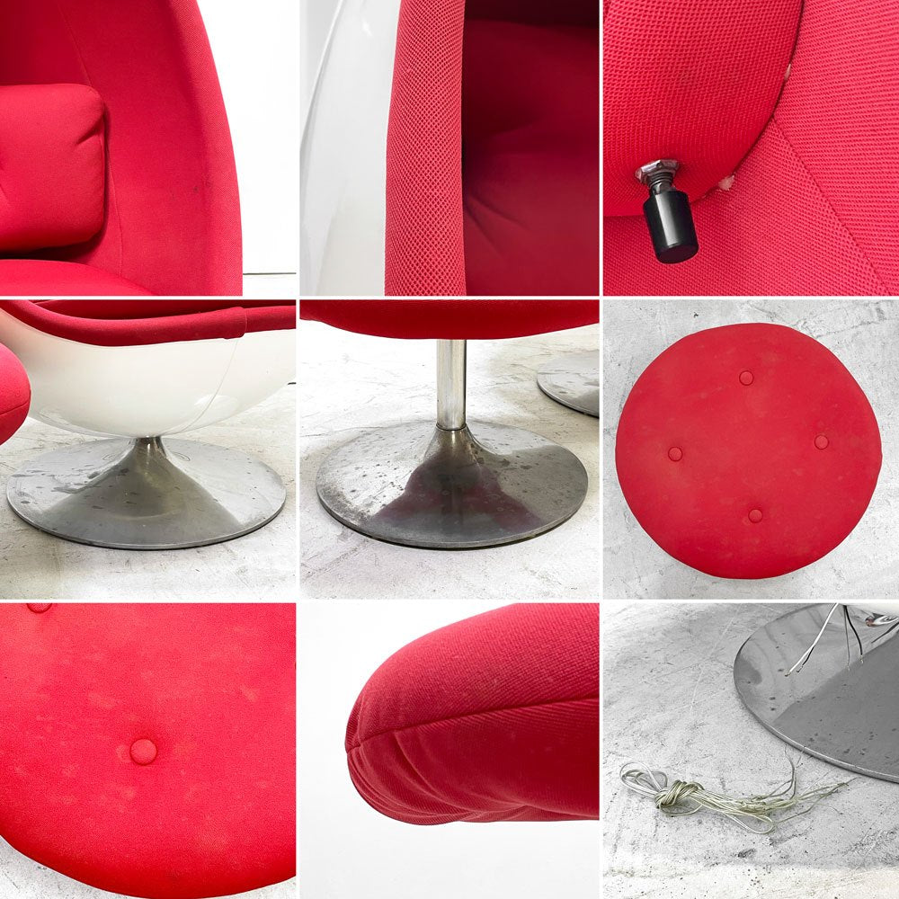 ヘンリックソーラーセン Henrik Thor-Larsen オヴァリアエッグチェア Ovalia Egg Chair FRP ホワイト×レッド ステレオスピーカー内蔵 オットマン付き ビンテージ スペースエイジ ●