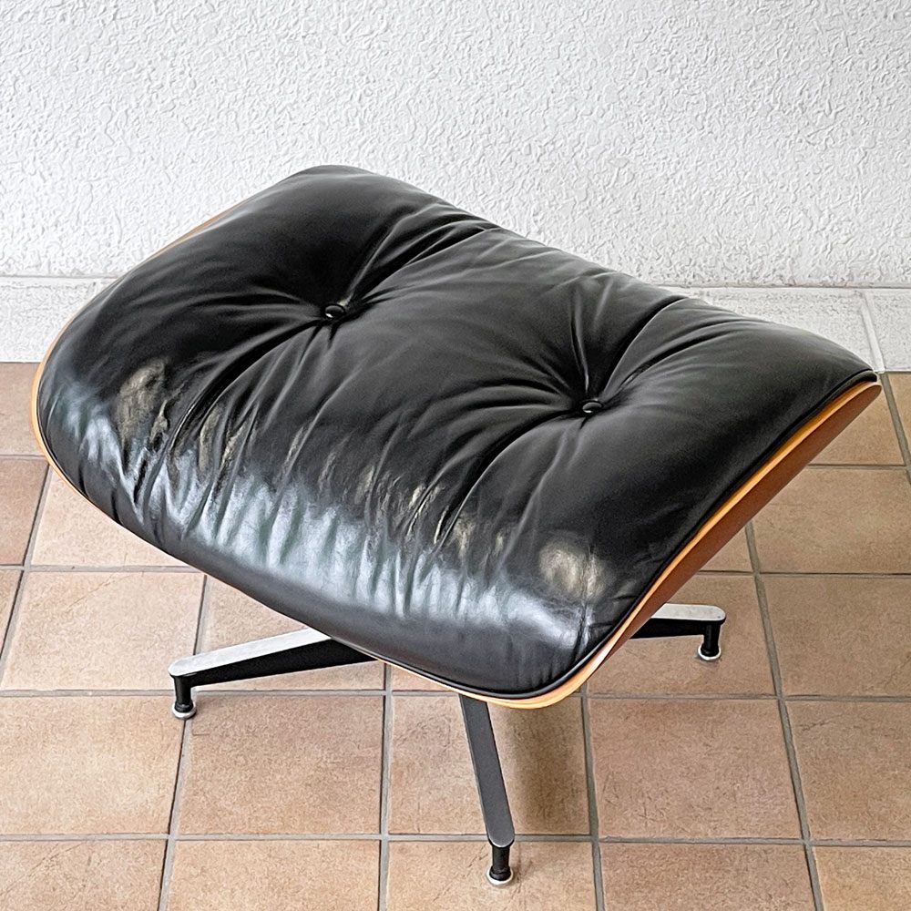 ハーマンミラー Herman Miller イームズラウンジチェア オットマンのみ ブラックレザー ウォールナット C&R イームズ ミッドセンチュリーモダン ◇