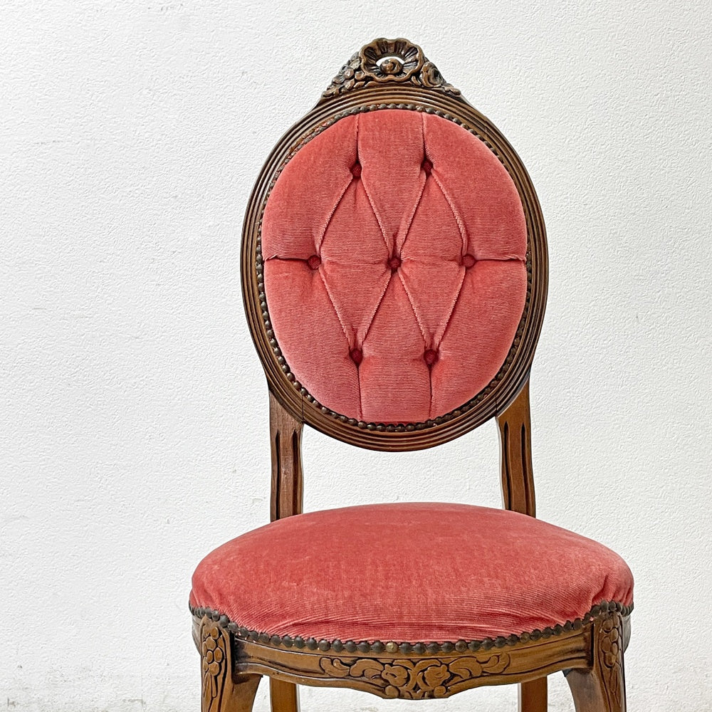 ヨーロピアンクラシカル デザイン European Classical design 木製 サロンチェア ダイニングチェア 猫脚 レッド イタリア ロココ調 A ●