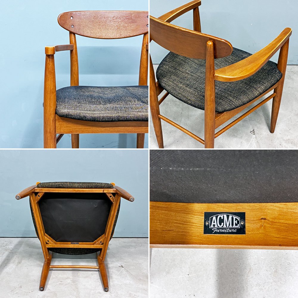 アクメファニチャー ACME Furniture トラッセル アームチェア TRESTLES ARM CHAIR ダイニングチェア ウォールナット ファブリックシート USビンテージスタイル 現状品 A ◎