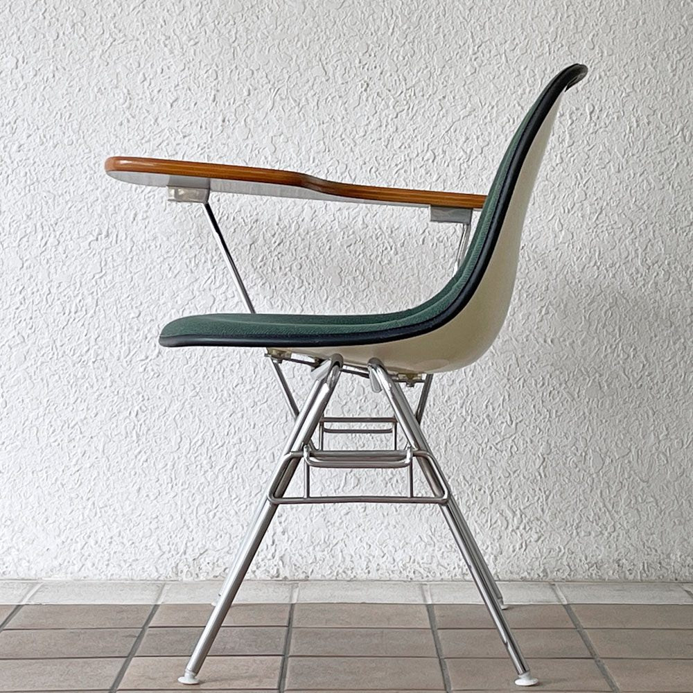 ハーマンミラー Herman Miller サイドシェルチェア セカンド 2nd ビンテージ アプホルスター スクールベース 肘掛けテーブル付 イームズ ミッドセンチュリー B ◇