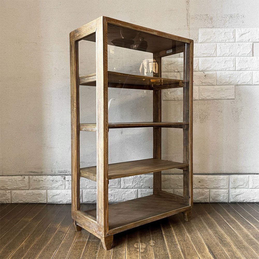 オールドメゾン old maison ガラスキャビネット Glass Cabinet No.OMU849N オープンシェルフ ディスプレイケース 飾り棚 4段 W50cm マンゴー材 ◎