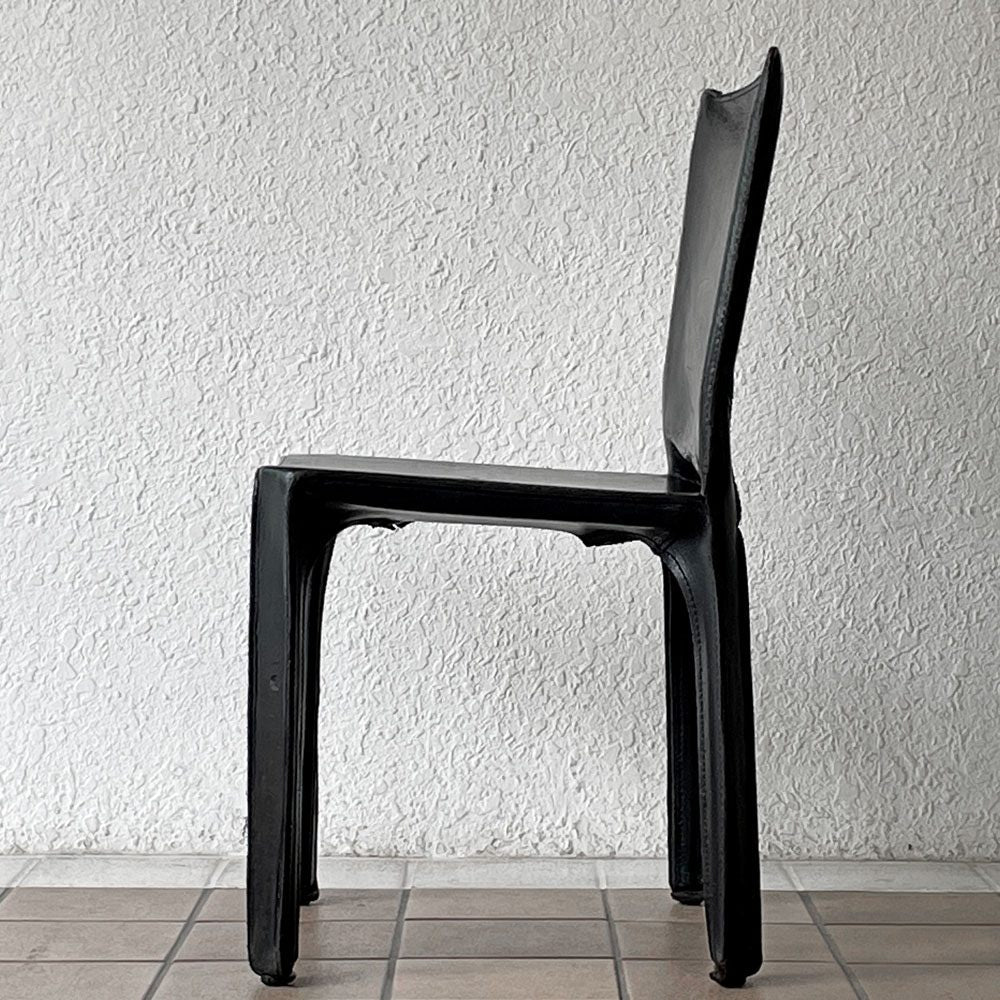 カッシーナ Cassina キャブチェア 412 CAB CHAIR アームレス 本革 ブラック マリオ・ベリーニ MoMA イタリアンモダン 定価￥385,000- ◇