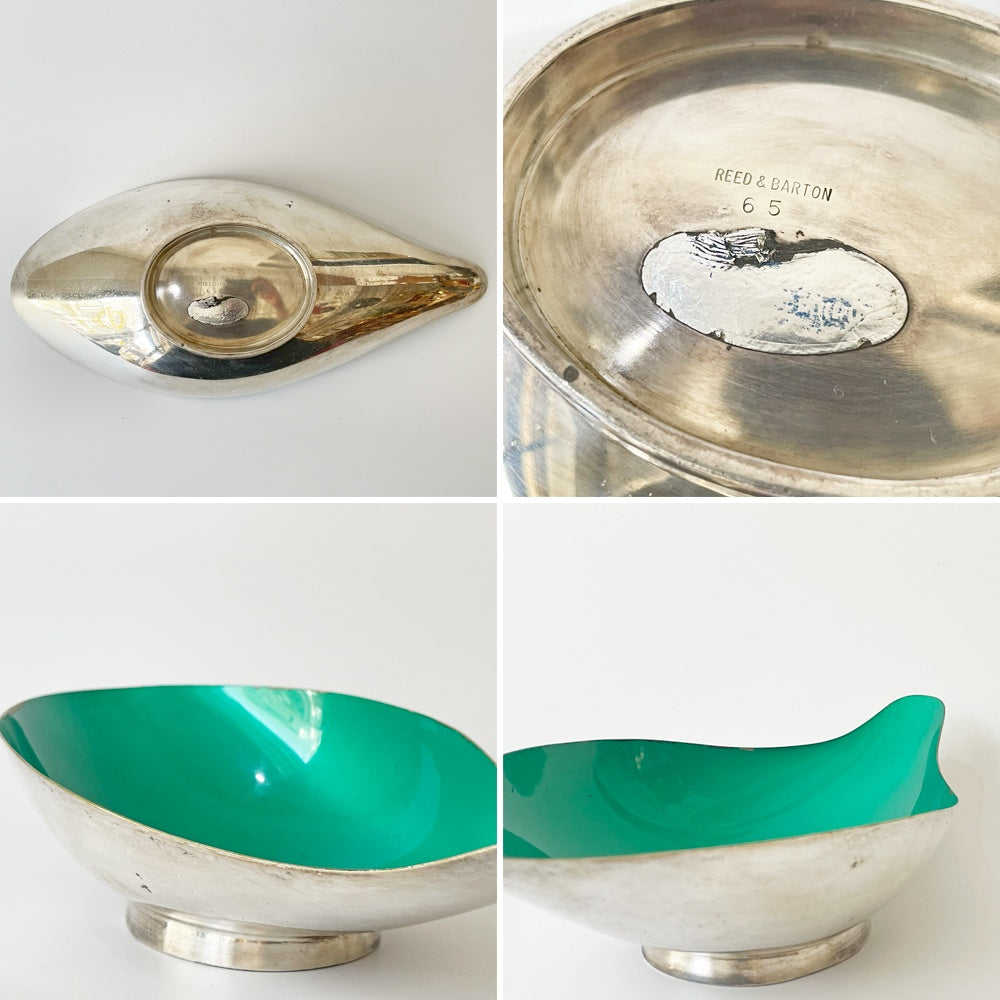 リード＆バートン Reed & Barton シルバープレート リーフボウル グリーン エナメル ミッドセンチュリー USビンテージ ★