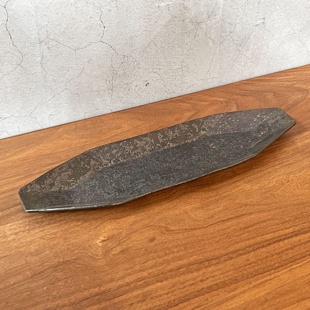 安福由美子 錆八角長方皿 大 W38.5cm 現代作家 ♪