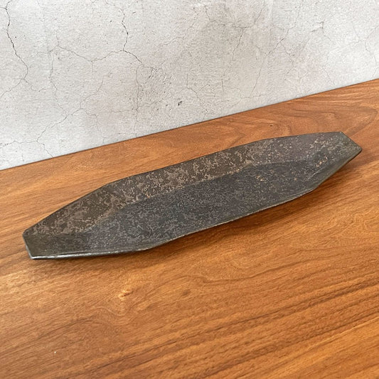 安福由美子 錆八角長方皿 大 W38.5cm 現代作家 ♪