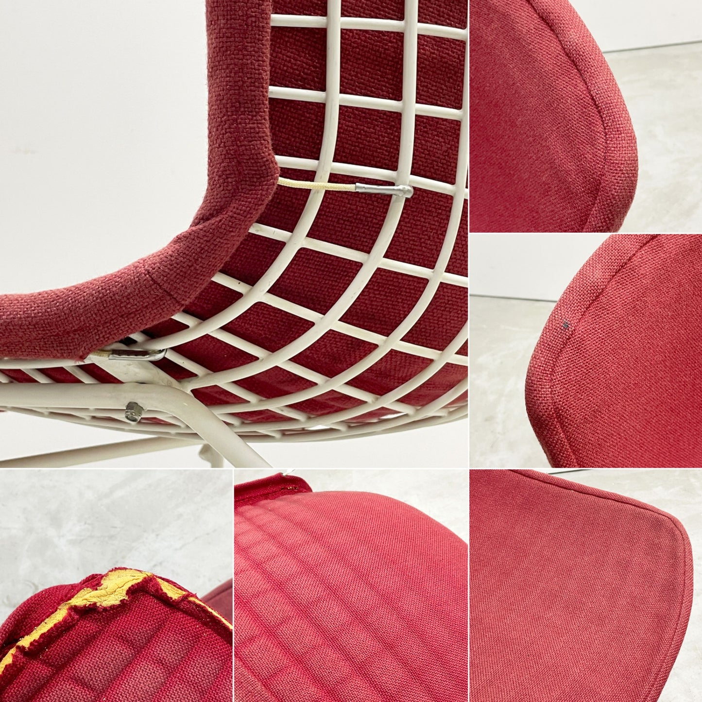 ノル Knoll 420 サイドチェア ワイヤーチェア ダイニングチェア ホワイト × レッド ファブリック フルカバー仕様 ハリー・ベルトイア ミッドセンチュリー ビンテージ ●