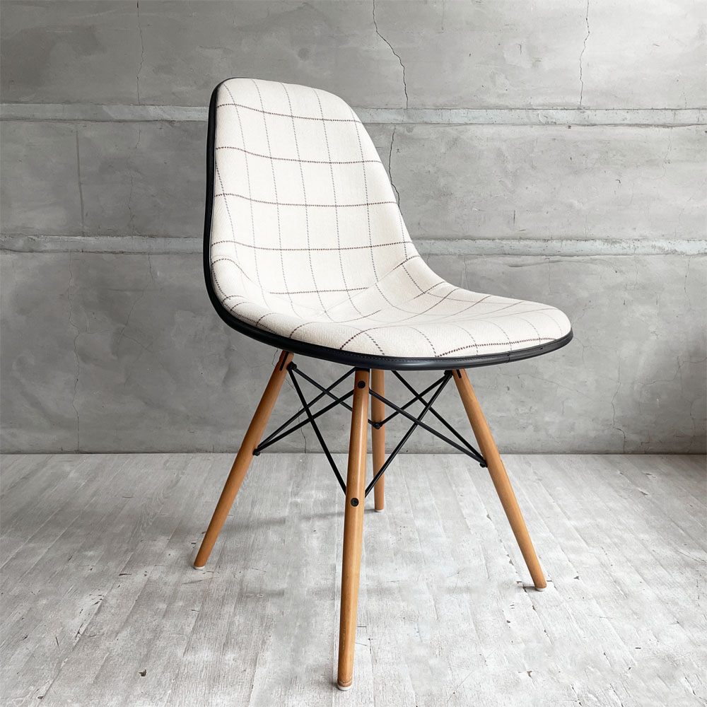 ハーマンミラー Herman Miller サイドシェルチェア サード 3rd ビンテージ FRP アプホルスター ファブリック ヘリンボーン チェック×アイボリー ダウェルベース イームズ ミッドセンチュリー ファブリック張替済♪