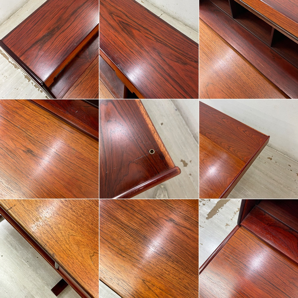 ベルニーニ Bernini Model530 ローズウッド ライティングデスク 2ドロワー + ロールトップ上台付き Gianfranco Frattini 蛇腹扉 書斎机 稀少イタリア モダン ビンテージ ●
