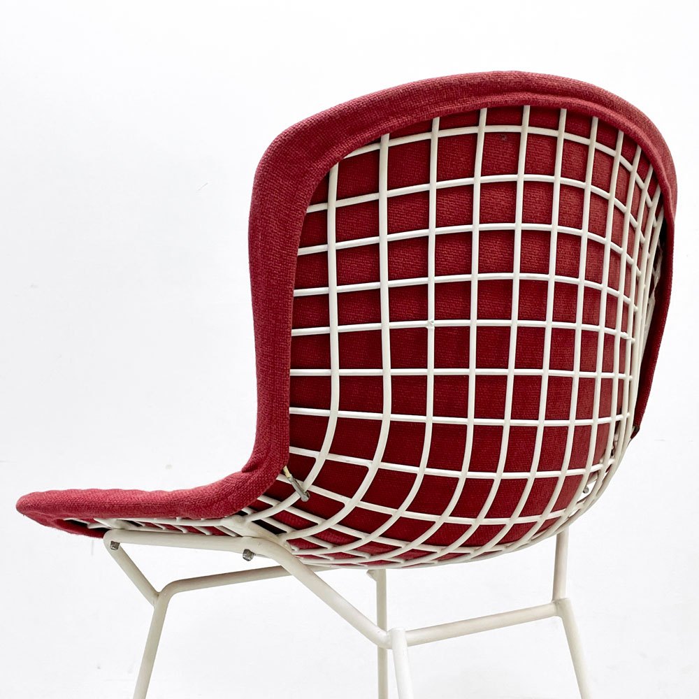 ノル Knoll 420 サイドチェア ワイヤーチェア ダイニングチェア ホワイト × レッド ファブリック フルカバー仕様 ビンテージ B ●