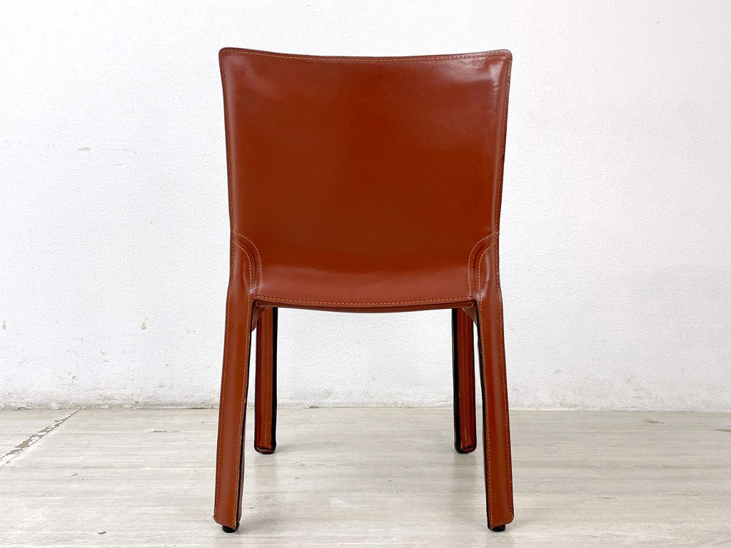 カッシーナ Cassina キャブチェア 412 CAB CHAIR アームレス 最高級本革 赤茶 マリオ・ベリーニ MoMA 永久展示品 イタリアモダン 定価264,000円 ●