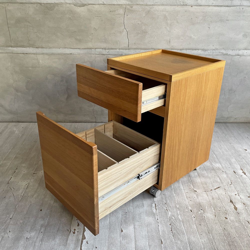 無印良品 MUJI デスクキャビネット デスクワゴン 袖机 オーク無垢材 トレー リバーシブル天板 キャスター付き ナチュラル 廃番 ♪