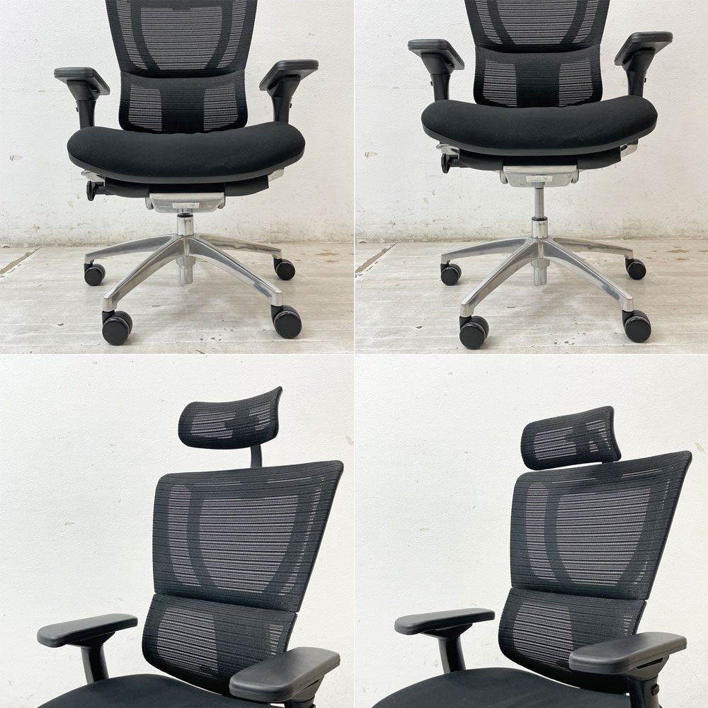 エルゴヒューマン フィット Ergohuman Fit デスクチェア ブラック アルミダイキャスト ヘッドレスト付き IOO-AB-3DHBM-F-KMD-31 オフィスチェア ●