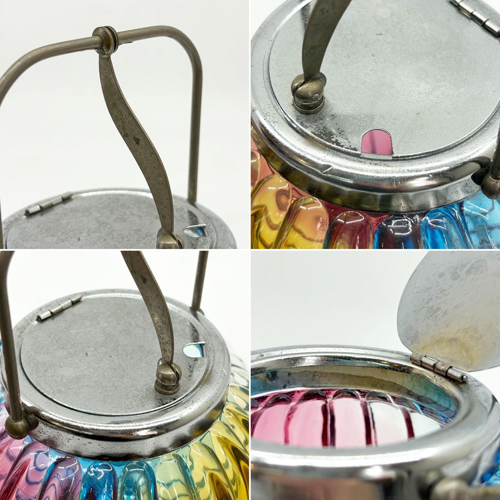 三友ガラス SANYU Japan ハーレクイン ガラス キャンディボウル シュガーボウル 小物入れ ビンテージ ●