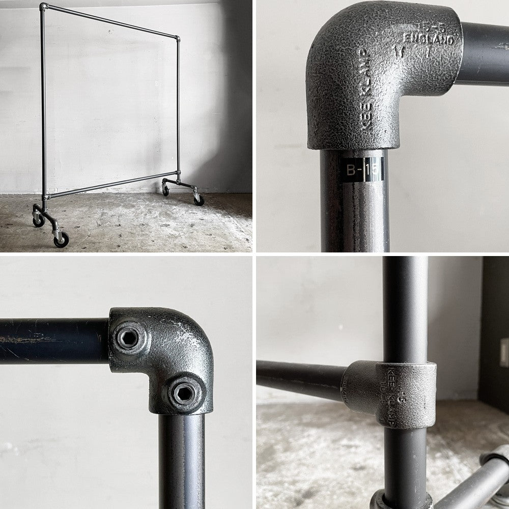 インダストリアルデザイン Industrial Design ハンガーラック 水道管パイプ ガス管 オーダー品 W164cm キャスター付き 店舗什器 ■