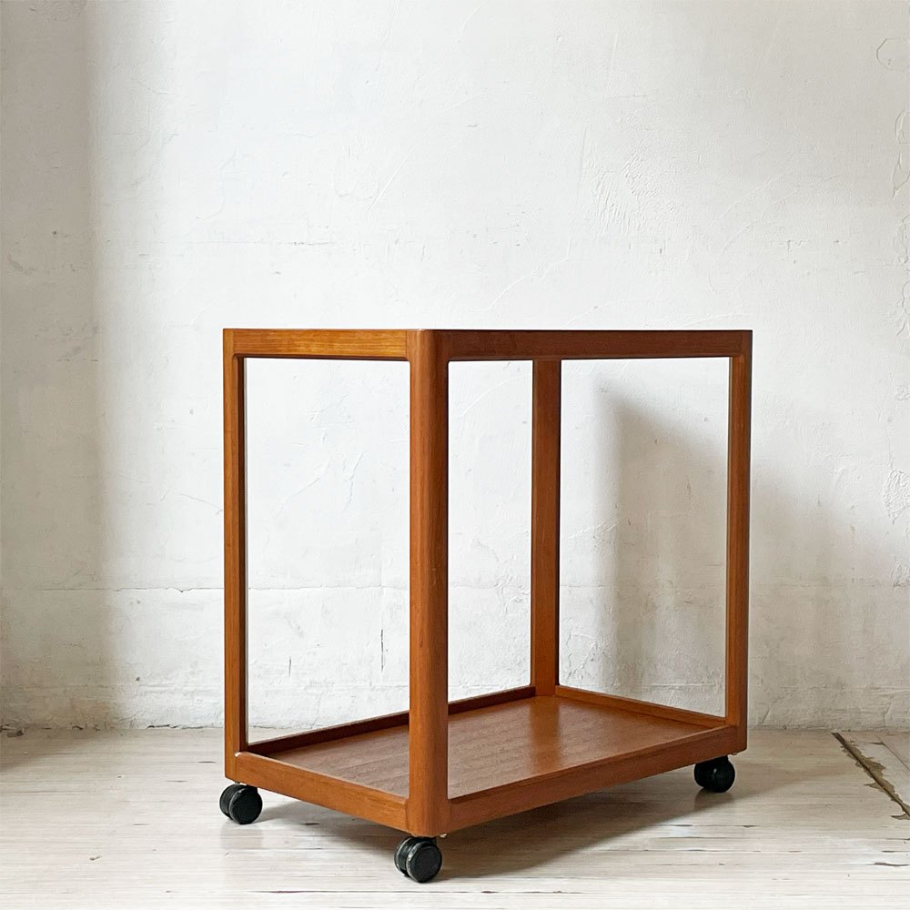 ジャパンビンテージ Japan Vintage チーク材 キッチンワゴン トローリーワゴン ディスプレイラック 2段 キャスター付 北欧スタイル ★