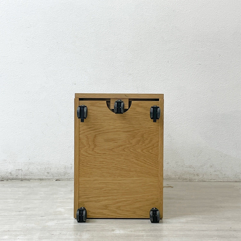 無印良品 MUJI デスクワゴン デスクキャビネット 袖机 オーク材 キャスター付 抽斗2杯 ナチュラル ●