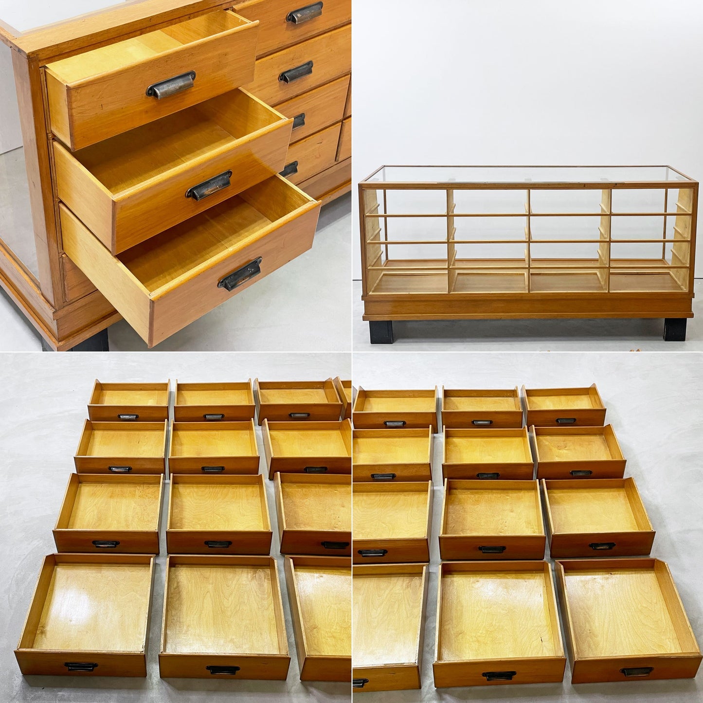 UKビンテージ UK Vintage シャツキャビネット ショーケース オーク材 16ドロワーズ W180cm 店舗什器 英国家具 アンティーク ●