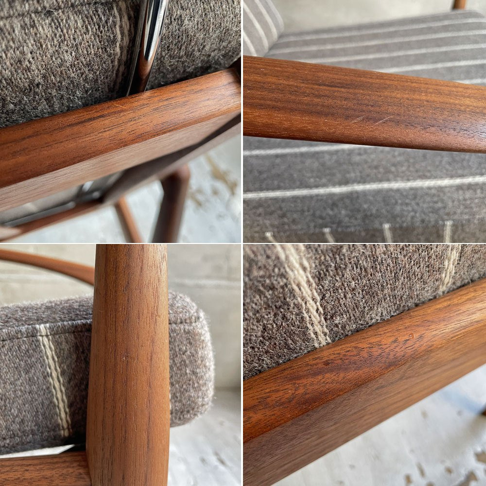 宮崎椅子製作所 ペーパーナイフソファ 1シーター 1Pソファ ラウンジチェア ウォールナット材 ヘッドレスト付き ストライプ ファブリック SAMSØ生地 カイ・クリスチャンセン ♪