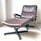 シュトレッセル Strassle ビンテージ キングチェア King chair + キングフットスツール King footstool レザー イージーチェア ブラウン スイス ★