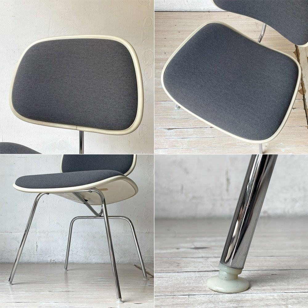 ハーマンミラー Herman Miller ツーピースプラスチックチェア Two Piece Plastic Chair DCM ホワイト グレー ファブリック張替済 ビンテージ イームズ 希少 ★