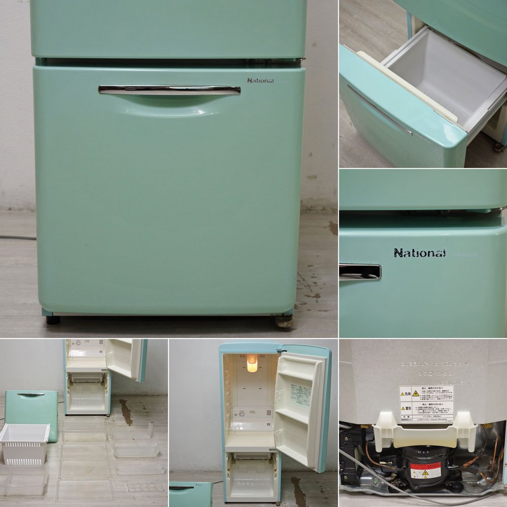 ナショナル National ウィル WiLL FRIDGE mini パーソナルノンフロン冷凍冷蔵庫 フリッジミニ ターコイズ 廃番 2004年製 162L オリジナル ノスタルジックデザイン ●