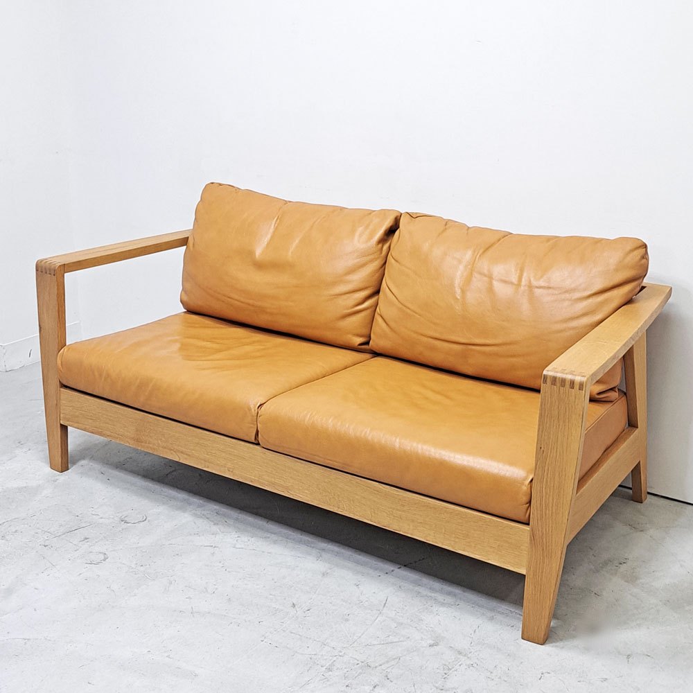 シギヤマ家具 SHIGIYAMA グリーン GREEN ローズマリー 2Pソファ ROSEMARY LOVE SOFA 本革 キャメル オーク無垢材 岩倉榮利 ●