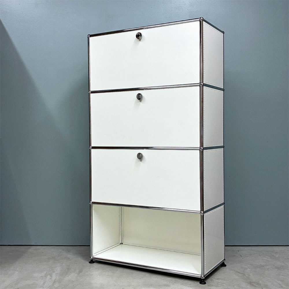 ユーエスエムハラー USMハラー USM Haller キャビネット シェルフ 1列4段 オープン ドロップダウンドア ピュアホワイト スイス モダン 定価￥326,578- ◎