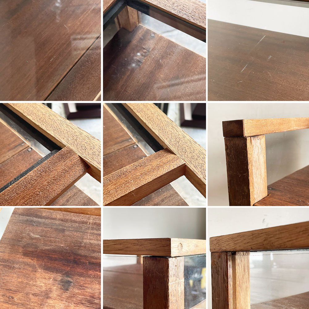 ジャパンビンテージ Japan Vintage 古い木味のガラスショーケース ディスプレイラック サイドケース 古家具 ■