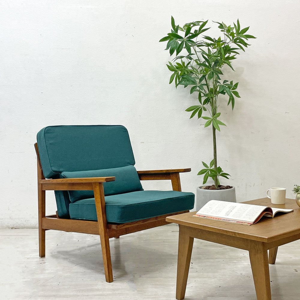 スタンダードトレード STANDARD TRADE Wood Frame Sofa SFA-03C-1p 一人掛けソファ ブルーグリーン ファブリック オーク無垢材 定価：¥240,000- ●