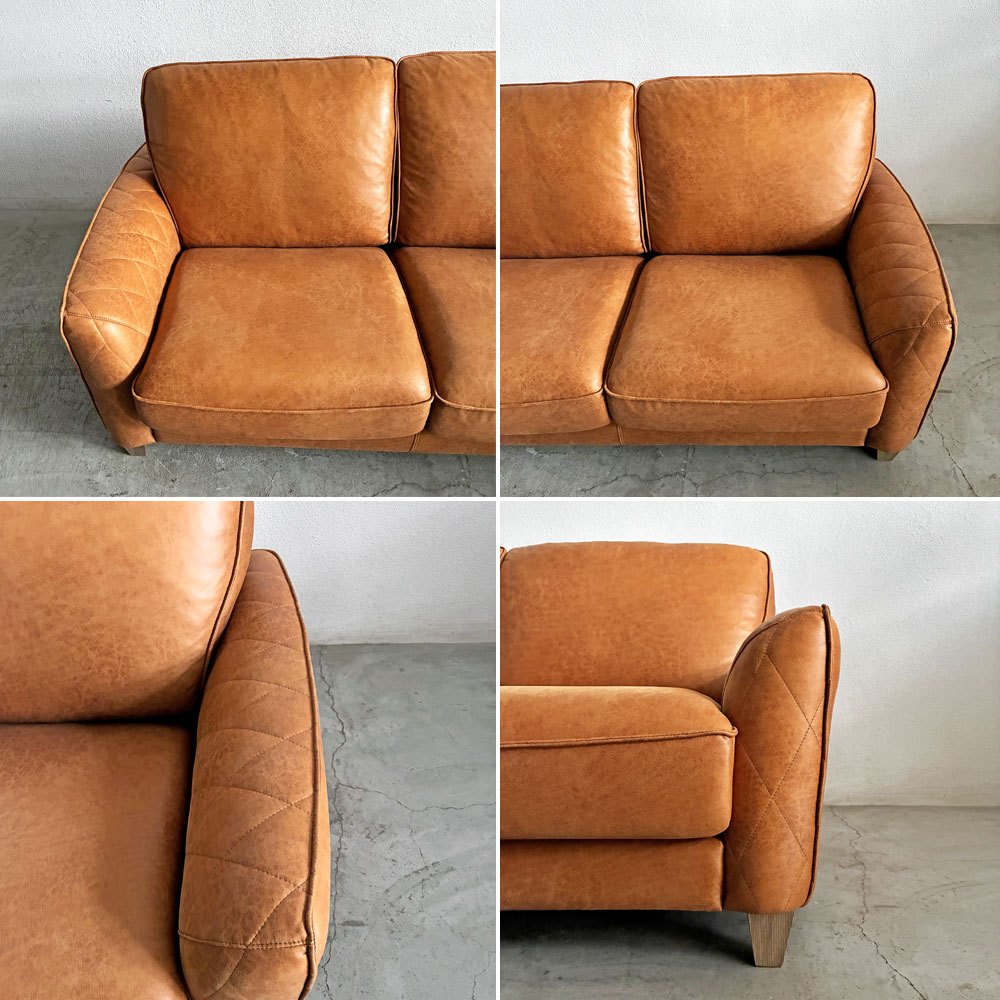 リラックスフォーム RELAX FORM コロンバス COLUMBUS Ⅱ 2人掛けソファ W164cm レザーテックス キャメル 木脚 関家具 定価￥162,800- 〓