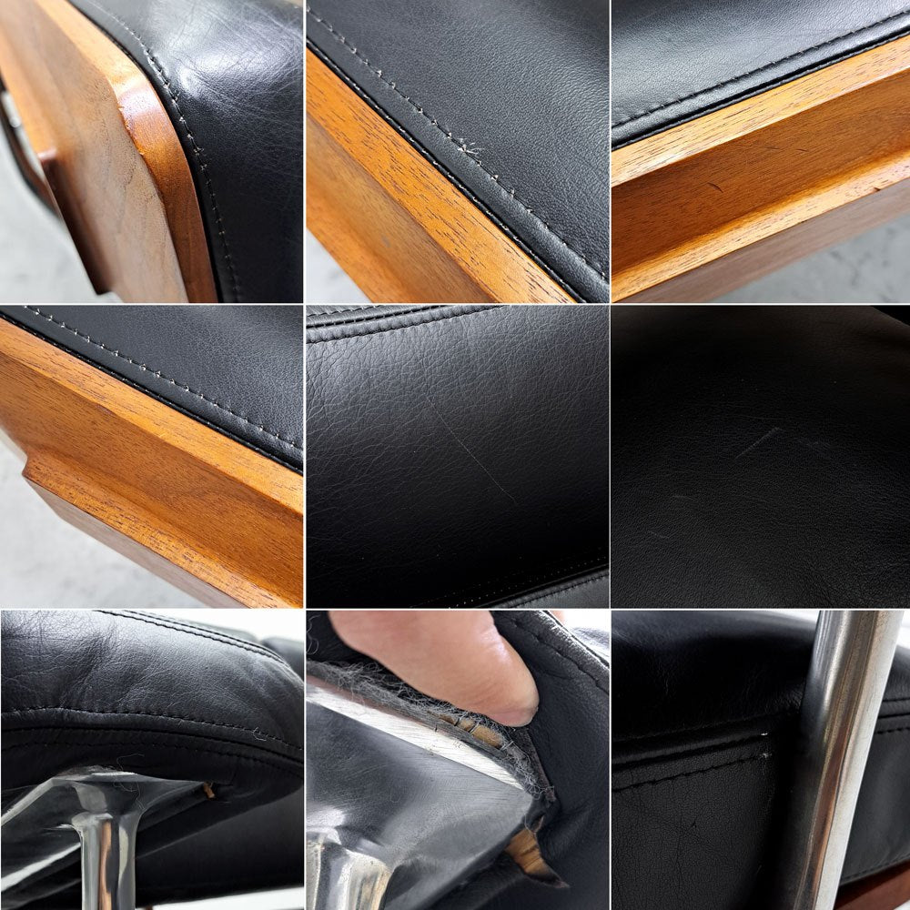 ハーマンミラー Herman Miller イームズソファ Eames Sofa 3シーター ウォールナット材 レザー ブラック C&R. イームズ ミッドセンチュリー ●